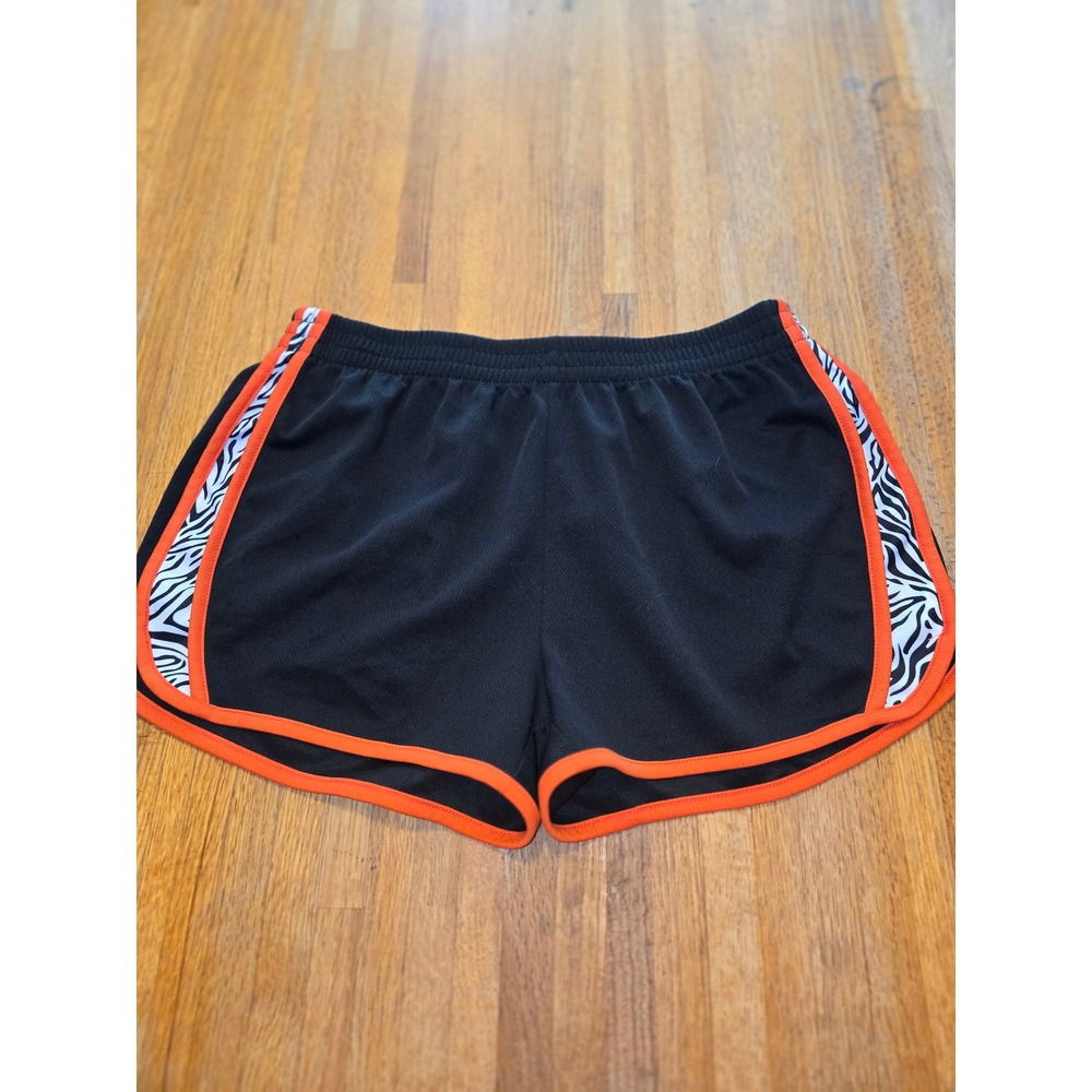 Activewear by Jennifer Lauren Women LG Black Orange Zebra Mesh Running Shorts - Picture 1 of 7